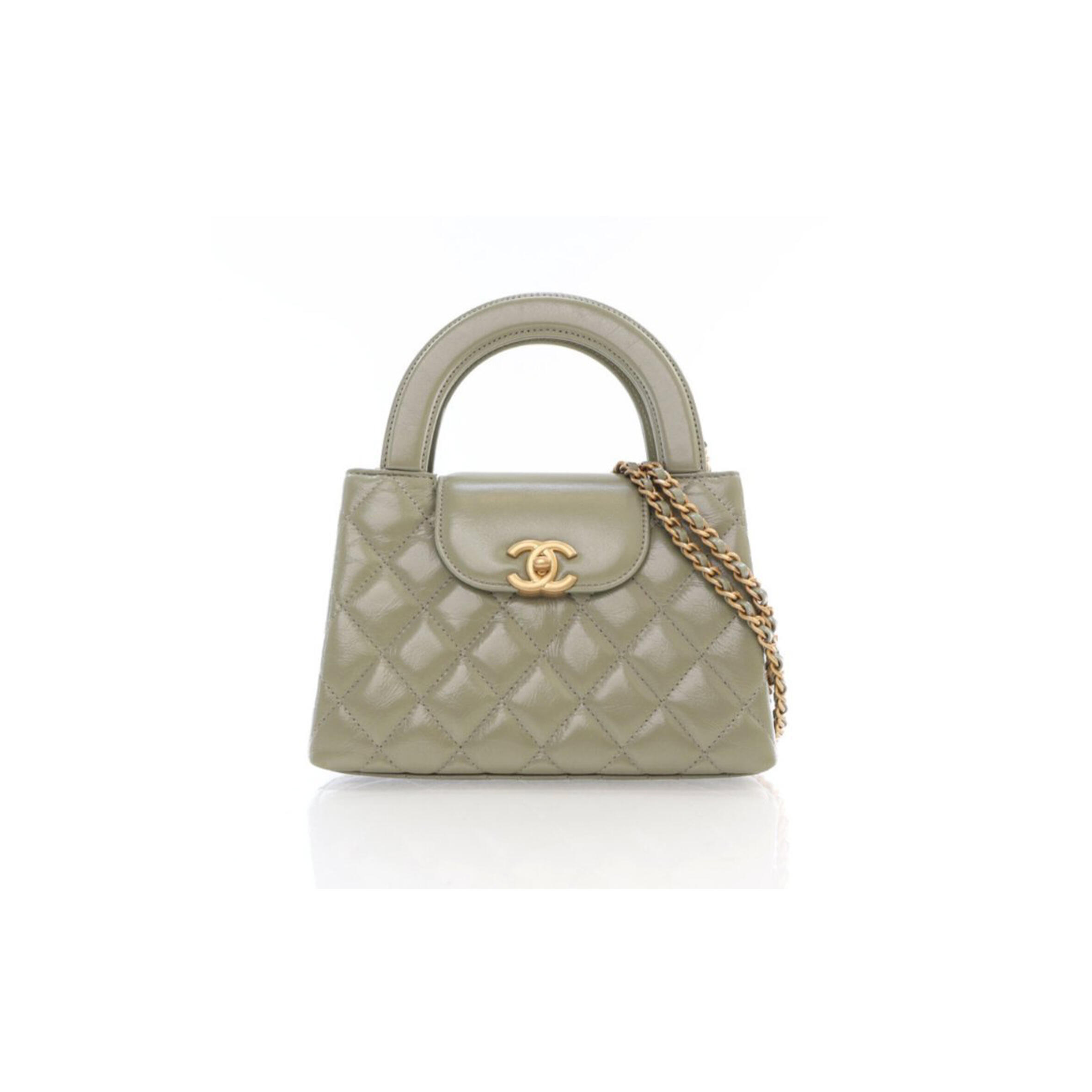 CHANEL NANO SAGE GREEN GLAZED CALFSKIN KELLY SHOPPER AS4416 (19*13*7cm)